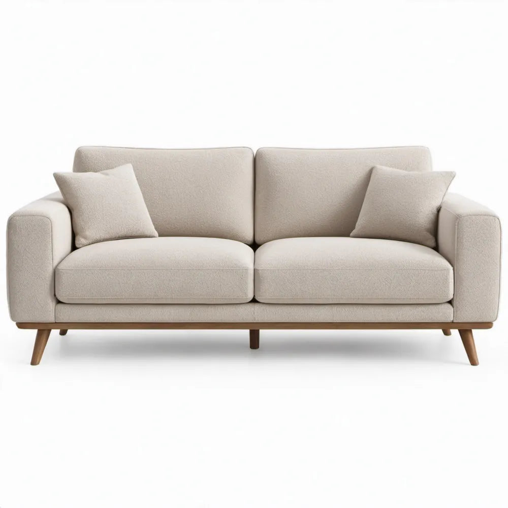 Beige 2-zitsbank met houten poten, 180 x 85 x 82 cm