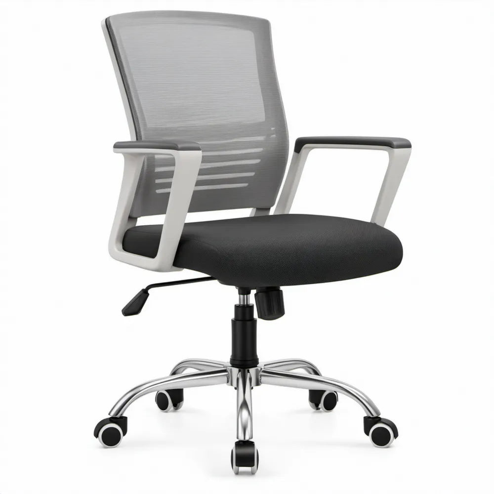 Ergonomische bureaustoel met hoge rugleuning en armleuningen, 62 x 62 x 112-122 cm, zwart/grijs/zilver