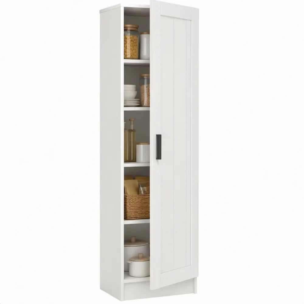 Hoge opbergkast met draaideur en 5 schappen, 40 x 35 x 180 cm, wit/zwart