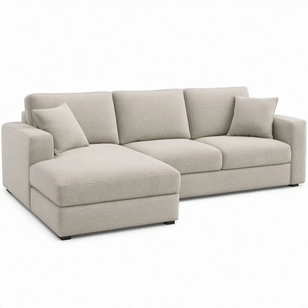 Beige hoekbank met linker chaise longue, 280 x 160 x 85 cm