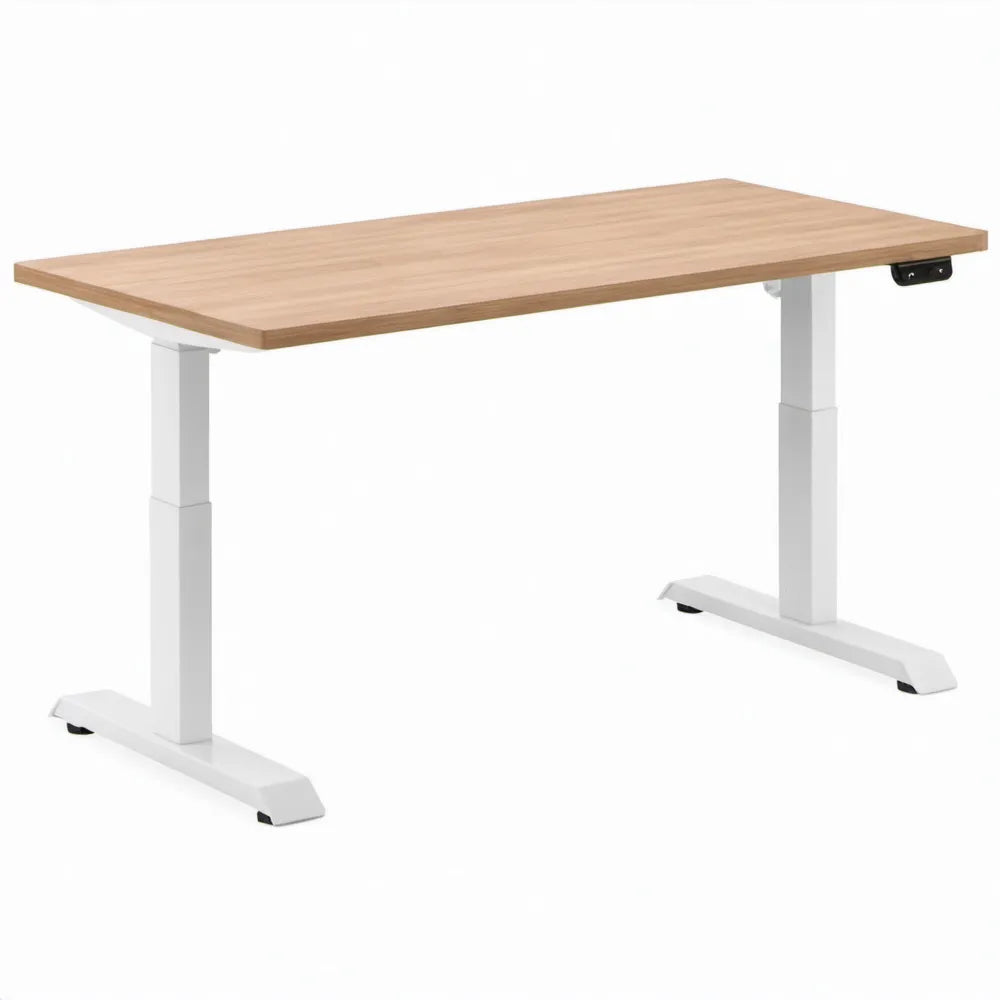 Elektrisch in hoogte verstelbaar bureau 120 x 60 cm eikenlook/wit