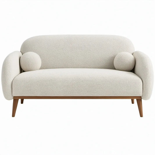 2-zitsbank in crèmekleurige bouclé met houten poten, 160 x 85 x 80 cm