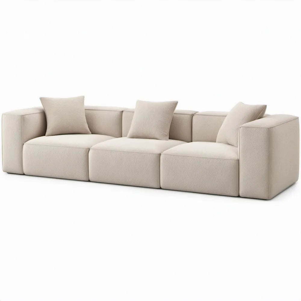 Modulaire 3-zitsbank 300 x 100 x 73 cm in crèmekleurige bouclé polyester
