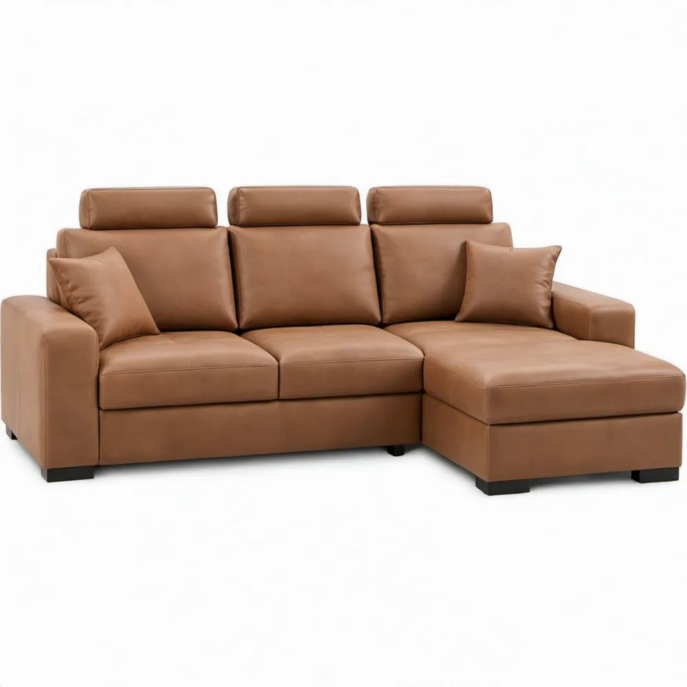 Hoekbank met chaise longue rechts 260 x 160 x 98 cm Cognac PU-kunstleer
