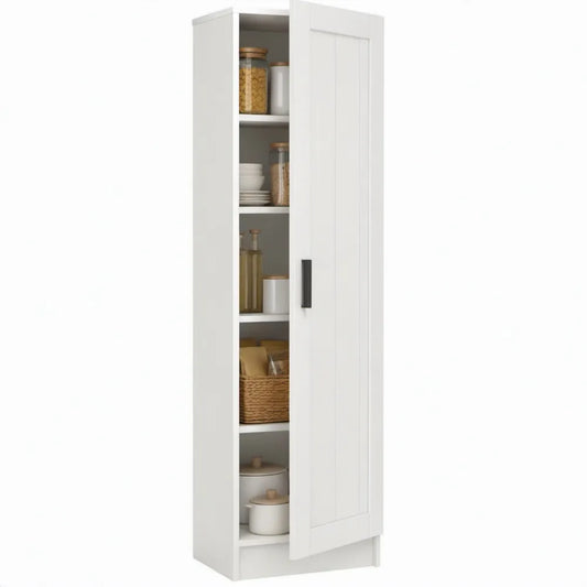 Hoge opbergkast met draaideur en 5 schappen, 40 x 35 x 180 cm, wit/zwart