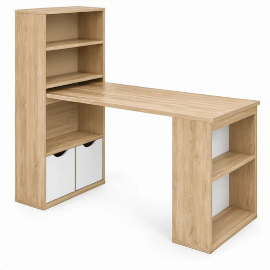 Bureau met geïntegreerde opbergruimte 120 x 50 x 120 cm Eikenkleurig/Wit
