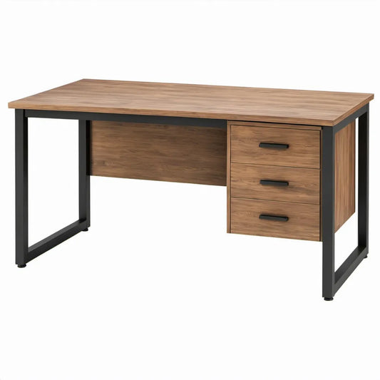 Bureau met 3 lades, 140 x 60 x 75 cm, walnootkleurig en zwart