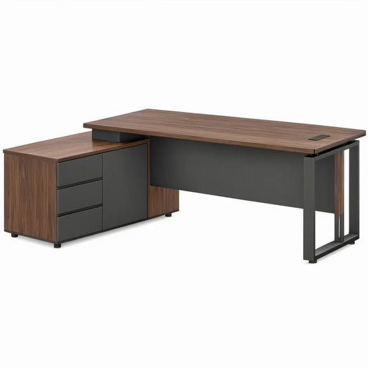 L-vormig bureau met opbergkast 180 x 160 x 75 cm Walnootbruin Antraciet