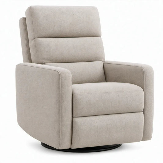 Beige draaifauteuil van polyester met hoge rugleuning, 84 x 90 x 104 cm