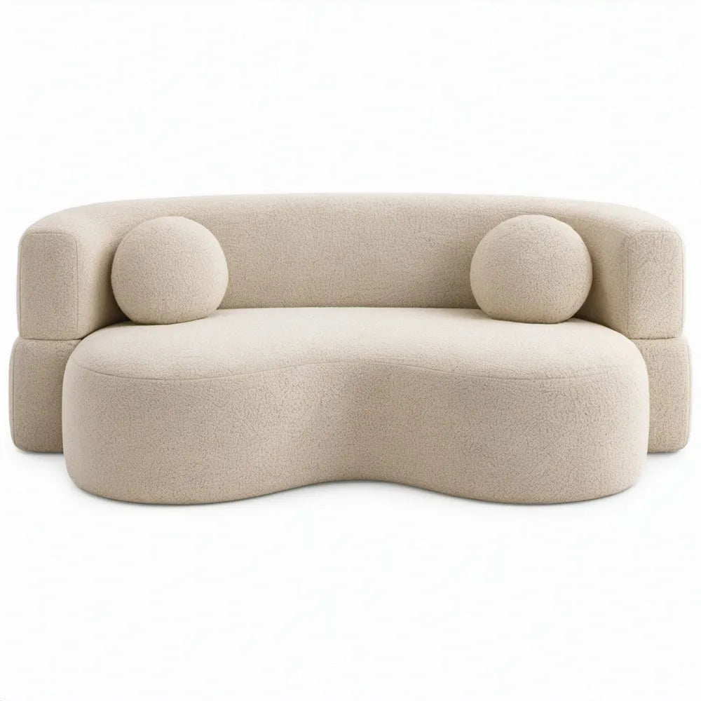 Crèmekleurige 2-zitsbank van bouclé polyester, 180 x 90 x 75 cm
