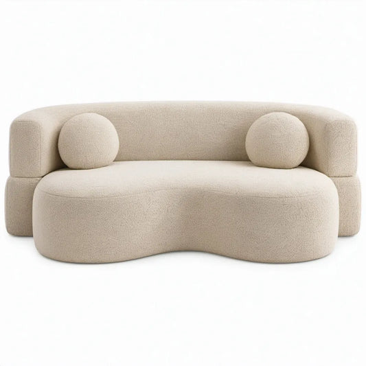 Crèmekleurige 2-zitsbank van bouclé polyester, 180 x 90 x 75 cm