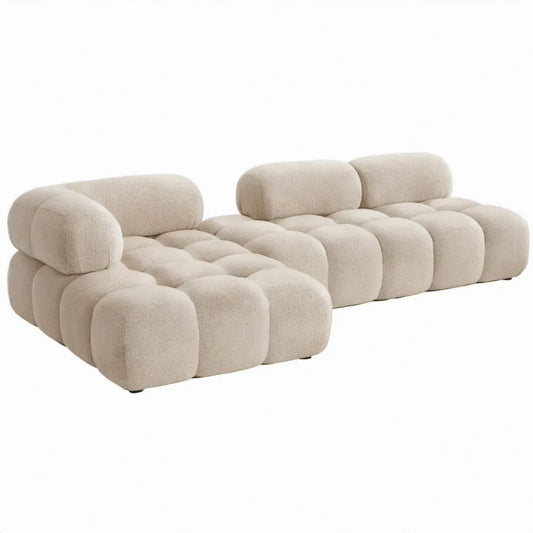 Modulaire hoekbank met chaise longue 300 x 170 x 75 cm Crème bouclé polyester