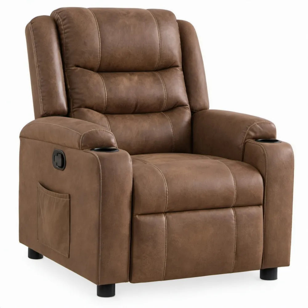 Bruine relaxfauteuil met handmatige verstelbare rugleuning en voetensteun, 89 x 94 x 104 cm