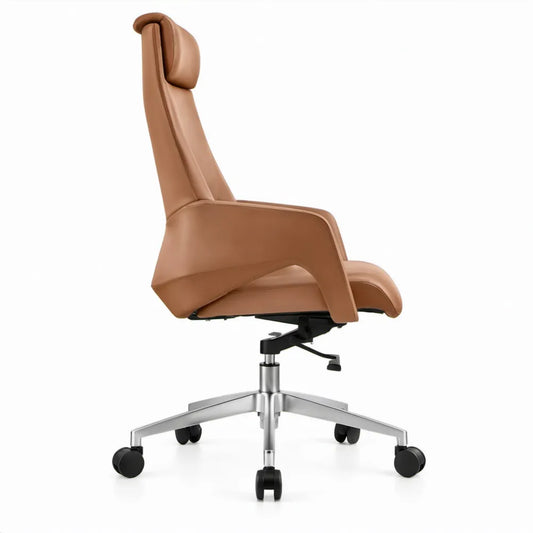 Ergonomische bureaustoel van bruin PU-kunstleer met hoofdsteun, 68 x 68 x 118-128 cm